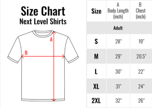 next level shirts sizing chart