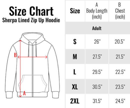 sherpa zip up hoodie sizes