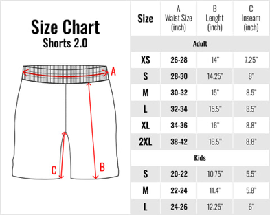shorts 2.0 size chart