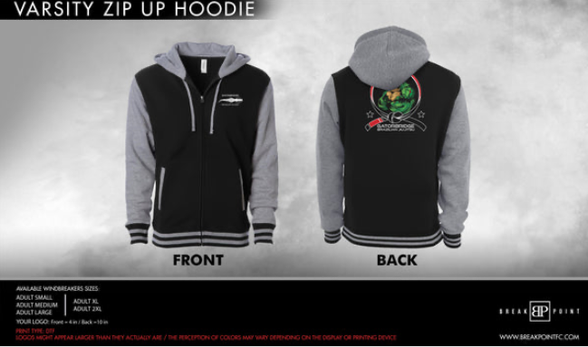 varsity zip up hoodie